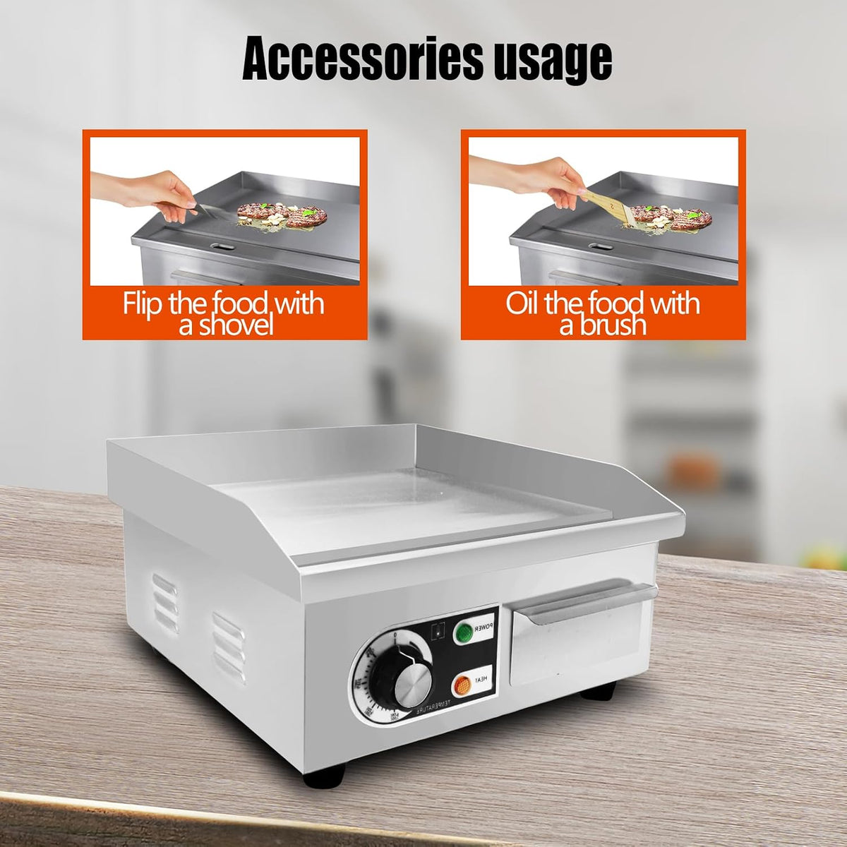 14" Commercial Electric Griddle,Electric Countertop Flat Top Griddle,110V 1500W Electric Flat Top Grill,Non-Stick
