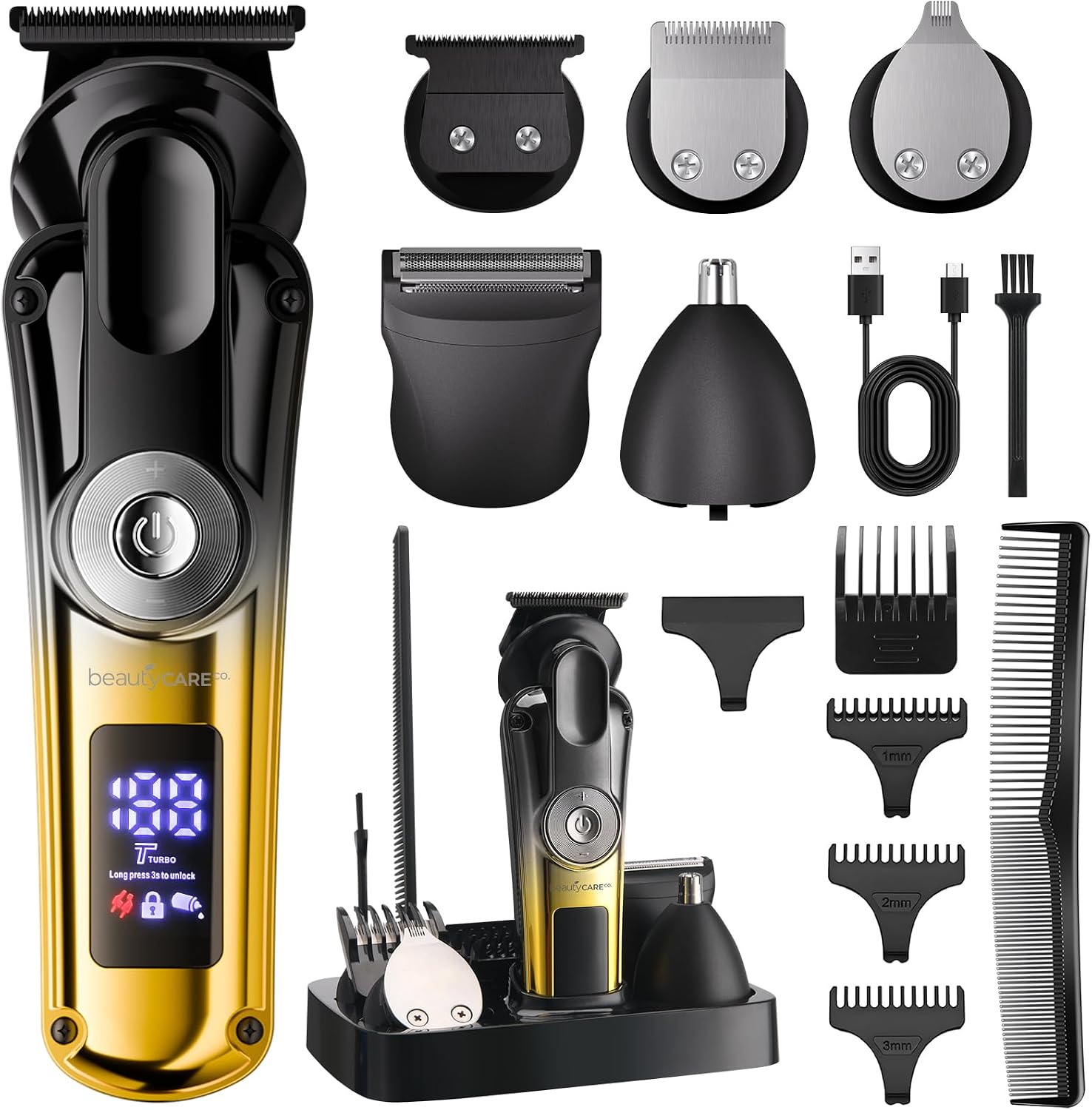 5-in-1 Grooming Kit for Men, Cordless Beard & Hair Trimmer | USB-C Rechargeable, IPX6 Waterproof, 90-Min Runtime with