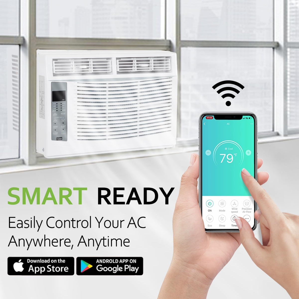 WiFi Enabled 6,000 BTU Window Air Conditioner, Smart Window AC Unit with Remote, Energy Saving, Easy Install Kit