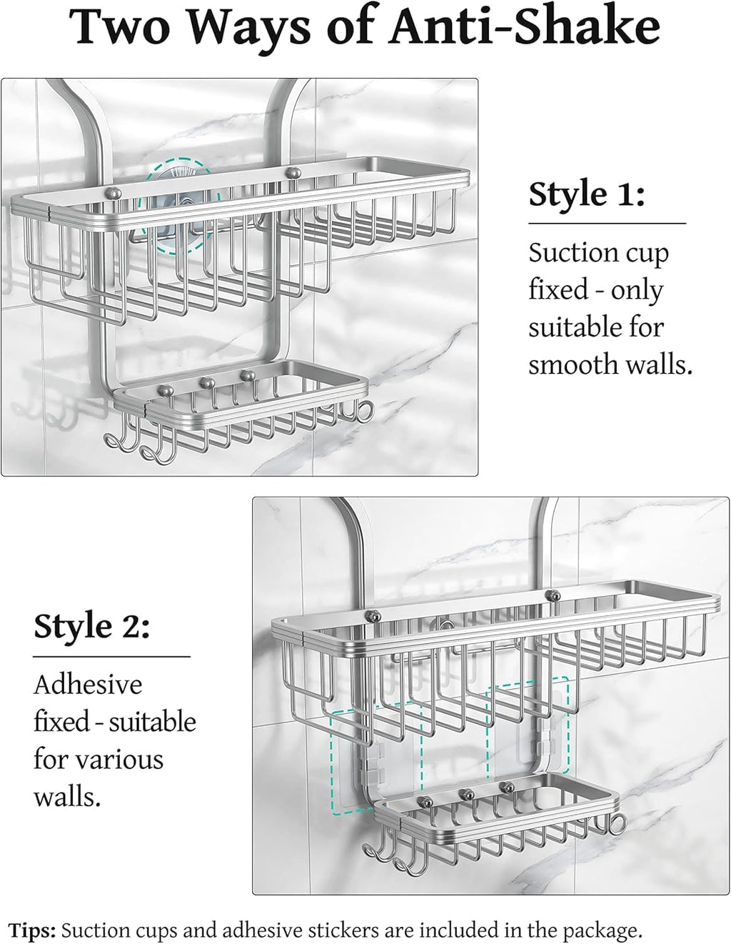 Never Rust Shower Caddy Hanging, Aluminum Shower Racks for Inside Shower, 3-Tier Shower Organizer Hanging Over Shower