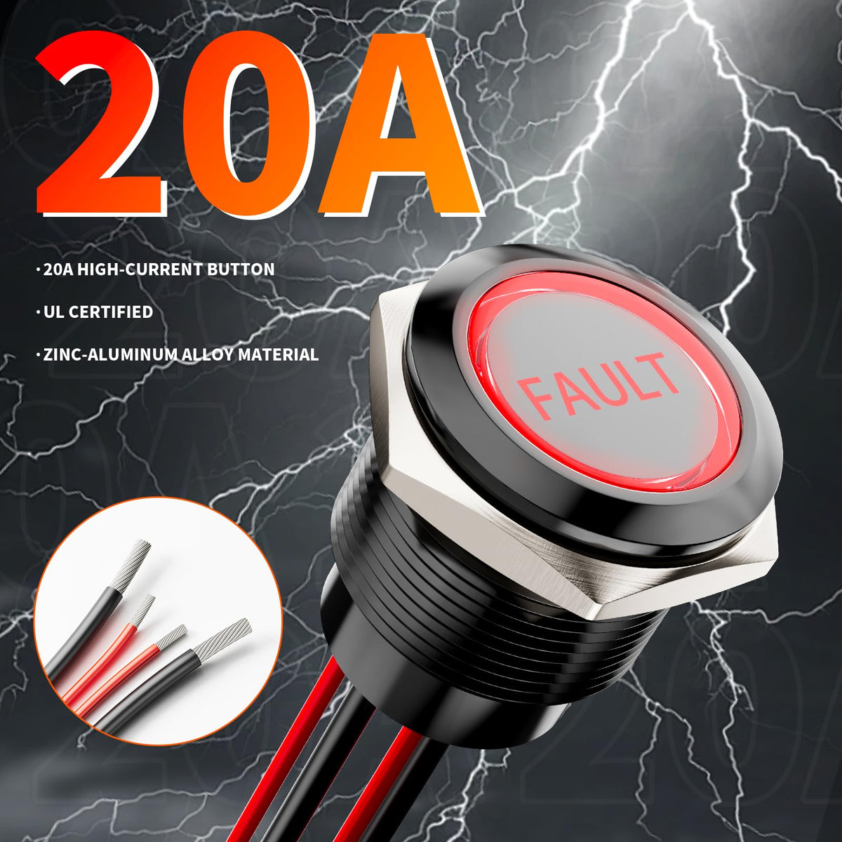 FILN 2PCS 20A 22mm Symbols Momentary Push Button Switch 12V-24VDC IP67