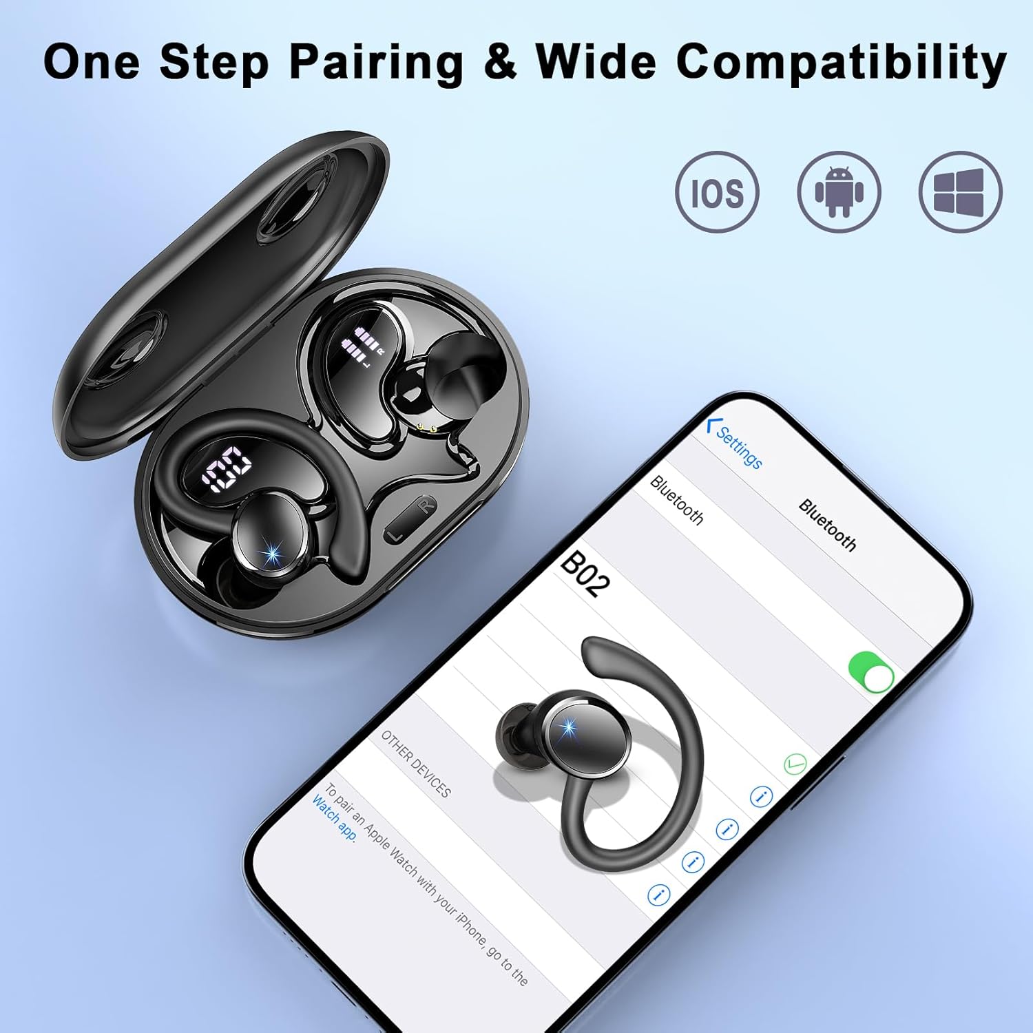 Wireless Earbuds, Bluetooth 5.4 Headphones Sport, 50H Deep Bass Sound Over Ear Buds with 4 ENC Noise Cancelling Mic