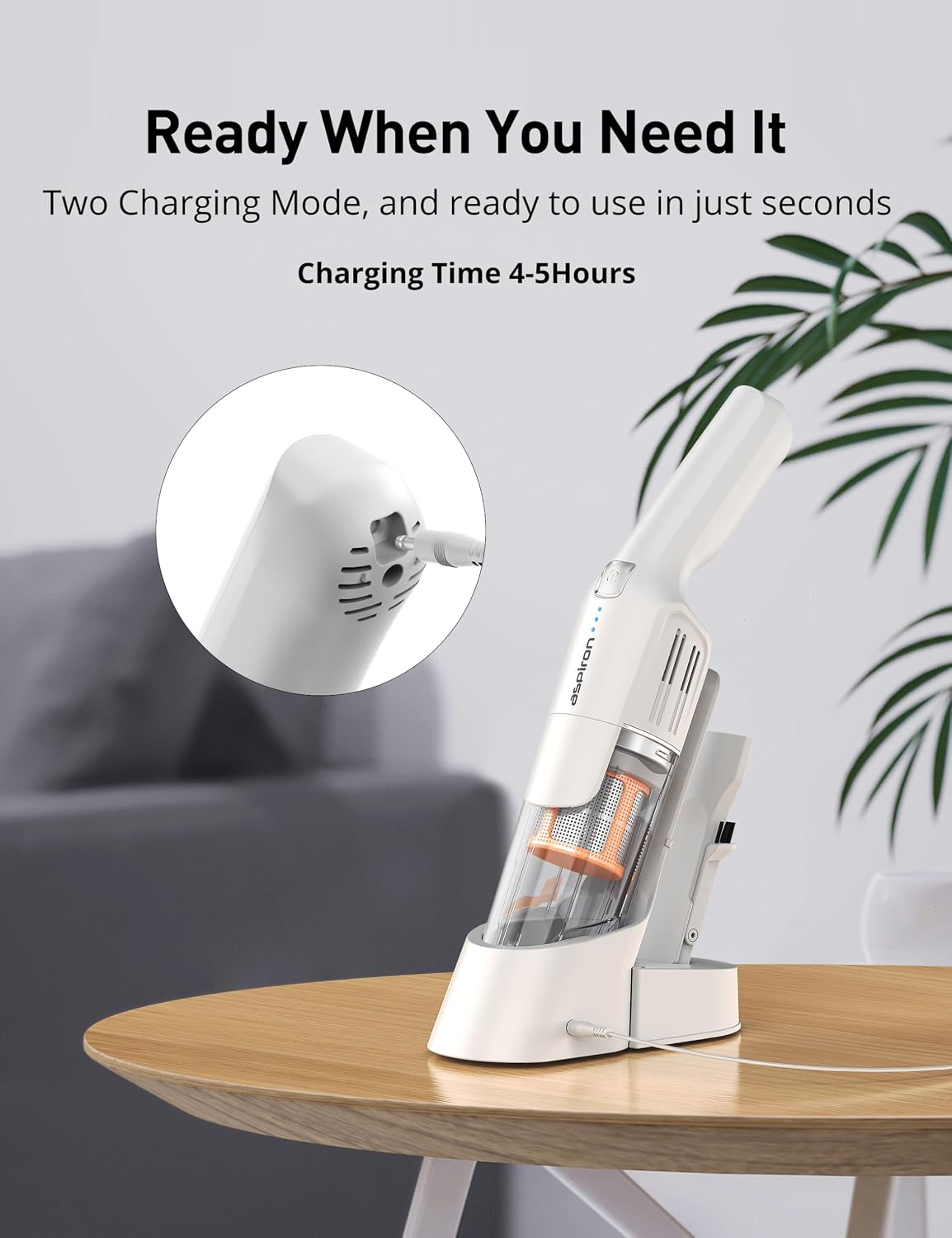 Cordless Handheld Vacuum, 24KPA Powerful Car Vacuum, 2-Speed, 2 Charging Methods, Wireless Charger, Ergonomic Handle