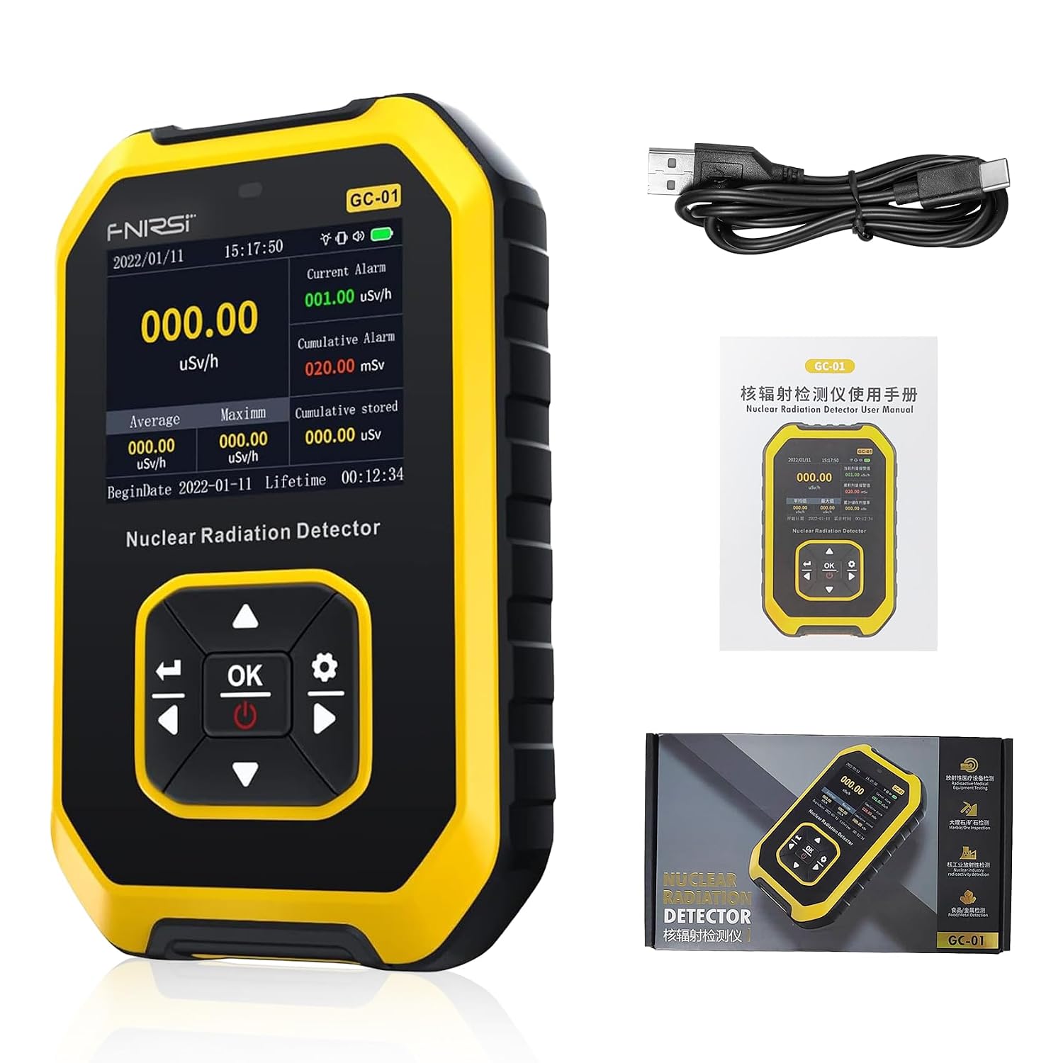 Geiger Counter Radiation Detector, Dosimeter Radiation Detector with LCD Display, Portable Handheld Beta Gamma X-ray