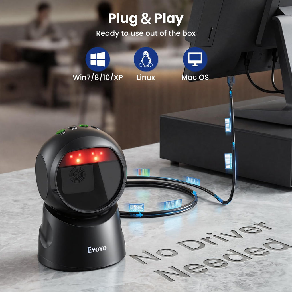 Hands-Free Omnidirectional USB Wired Desktop 1D&2D QR Barcode Scanner