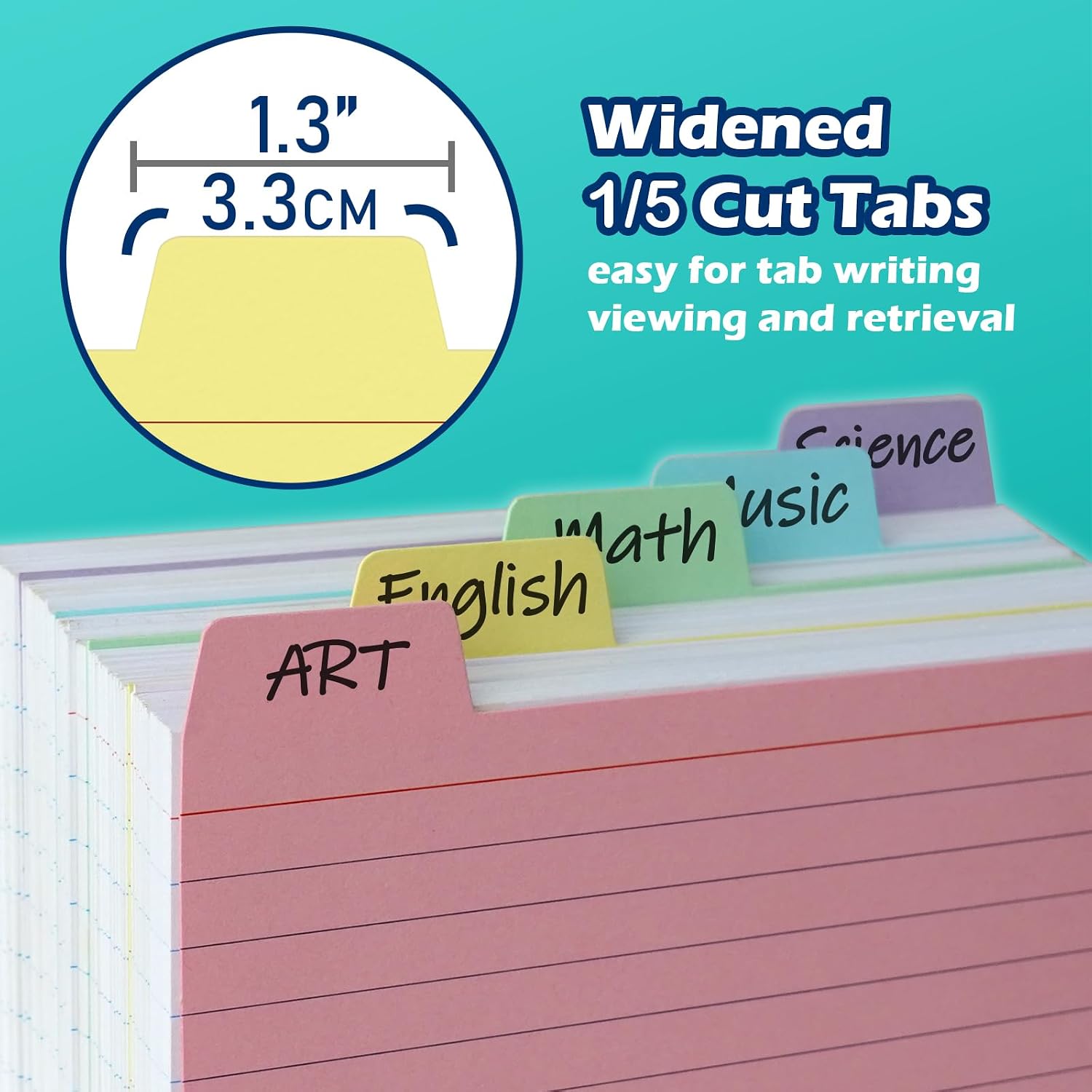 3x5 Tabbed Index Card Dividers with Tabs Blank, Colored, 100 Pack | 3 x 5 Inch, Lined, 220 GSM Thick Paper, Alphabet