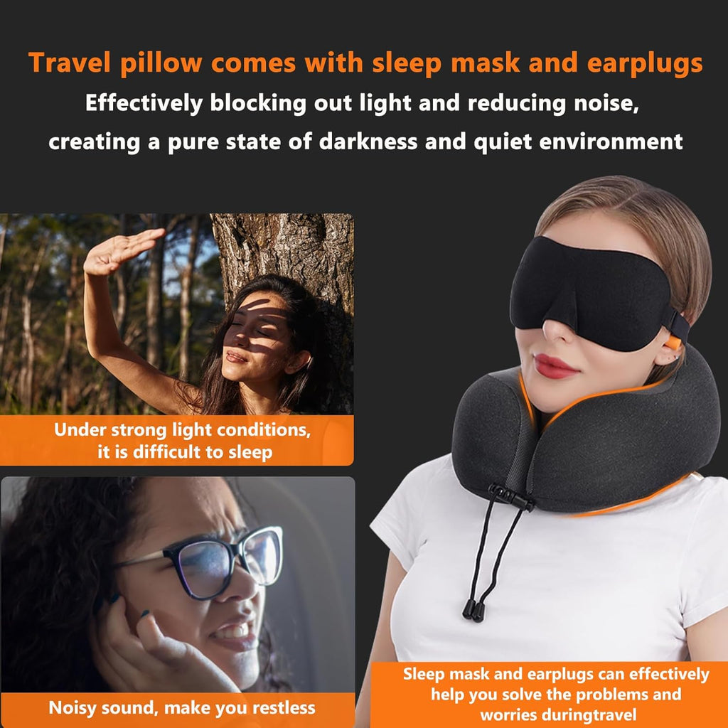 Neck Pillow for Traveling, Upgraded 100% Pure Memory Foam Travel Neck Pillow for Airplane Flight Sleep, Breathable &
