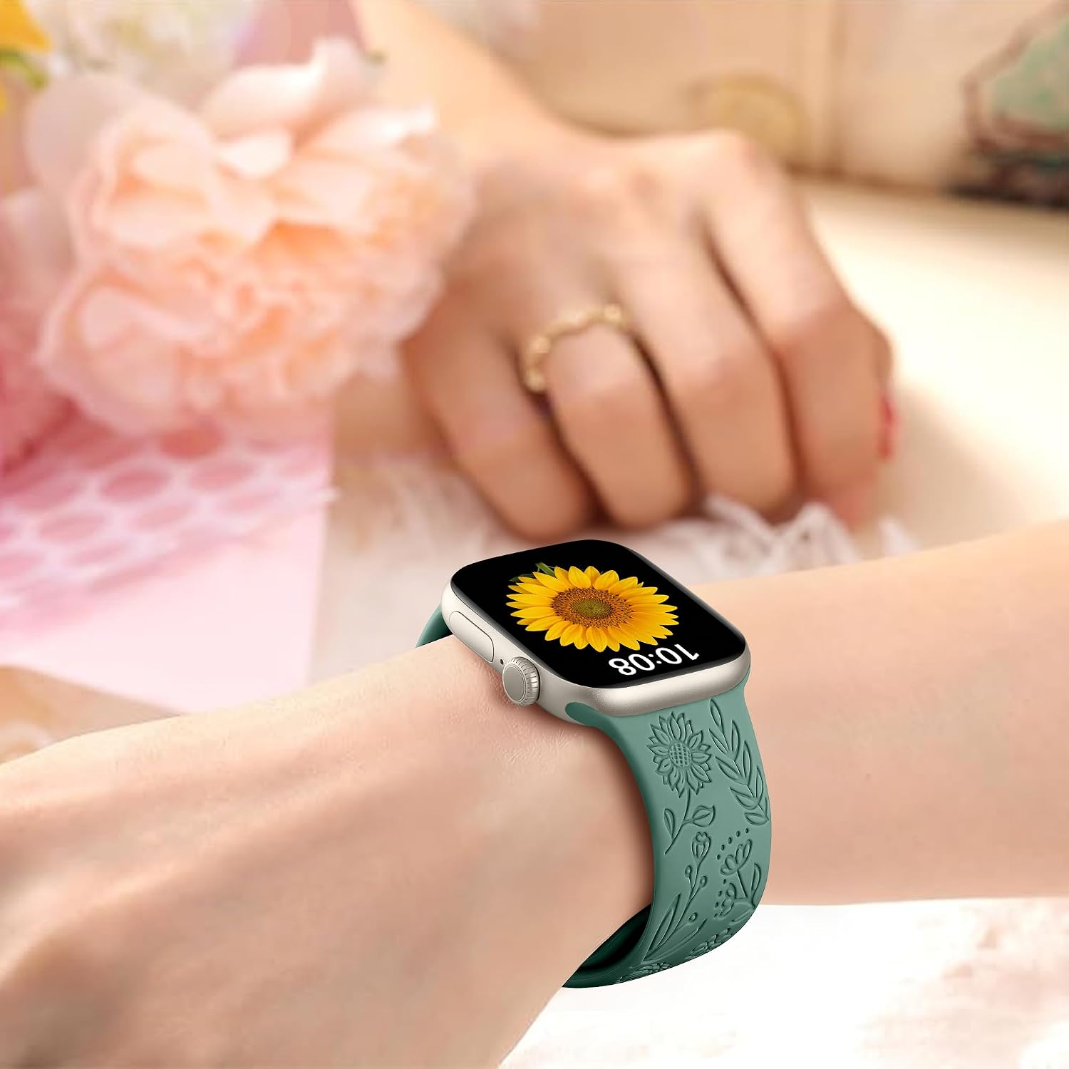 6 Pack Floral Engraved Bands Compatible with Apple Watch Bands 40mm 41mm 42mm 38mm 44mm 45mm 46mm 49mm Women Men