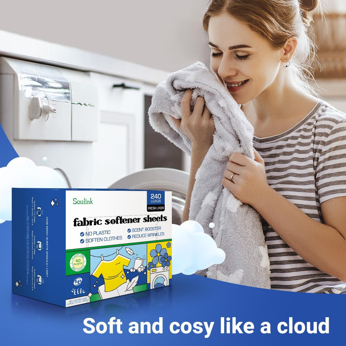 Fabric Softener Sheets, Fresh Linen Scent, Up to 240 Loads