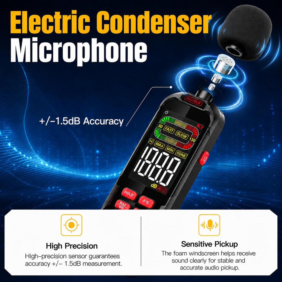 Decibel Meter, Digital Sound Decibel Meter - Range 30-130dB