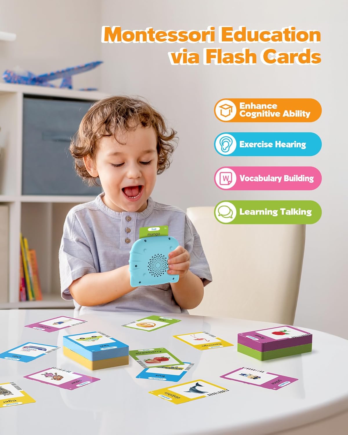 Talking Flash Cards for Toddlers 1 2 3 4 Year Olds | Montessori Language Learning Toys with 224 Words, Pocket Speech