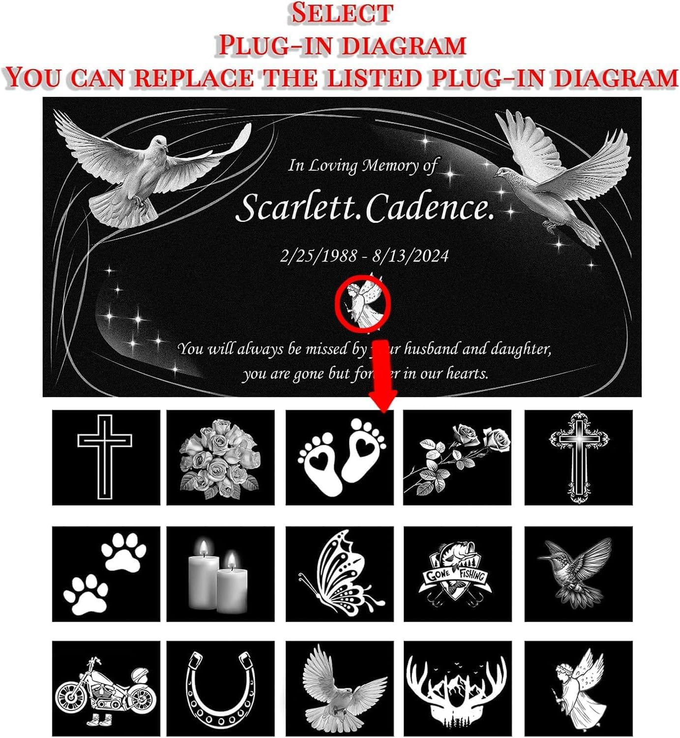 Customized Memorial Granite Stone,Headstones for Graves,Garden Memorial plaques for Outdoors,Cemetery Marker,Memorial
