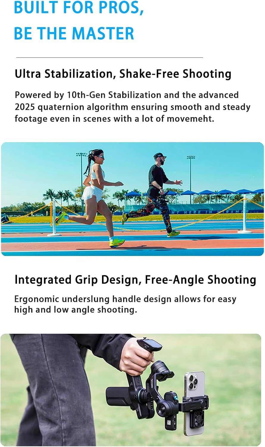 SCORP Mini 3 Gimbal Stabilizer for Smartphone, Built-in AI Tracking Module & Cooling Fan, 2KG Payload 3-Axis Phone