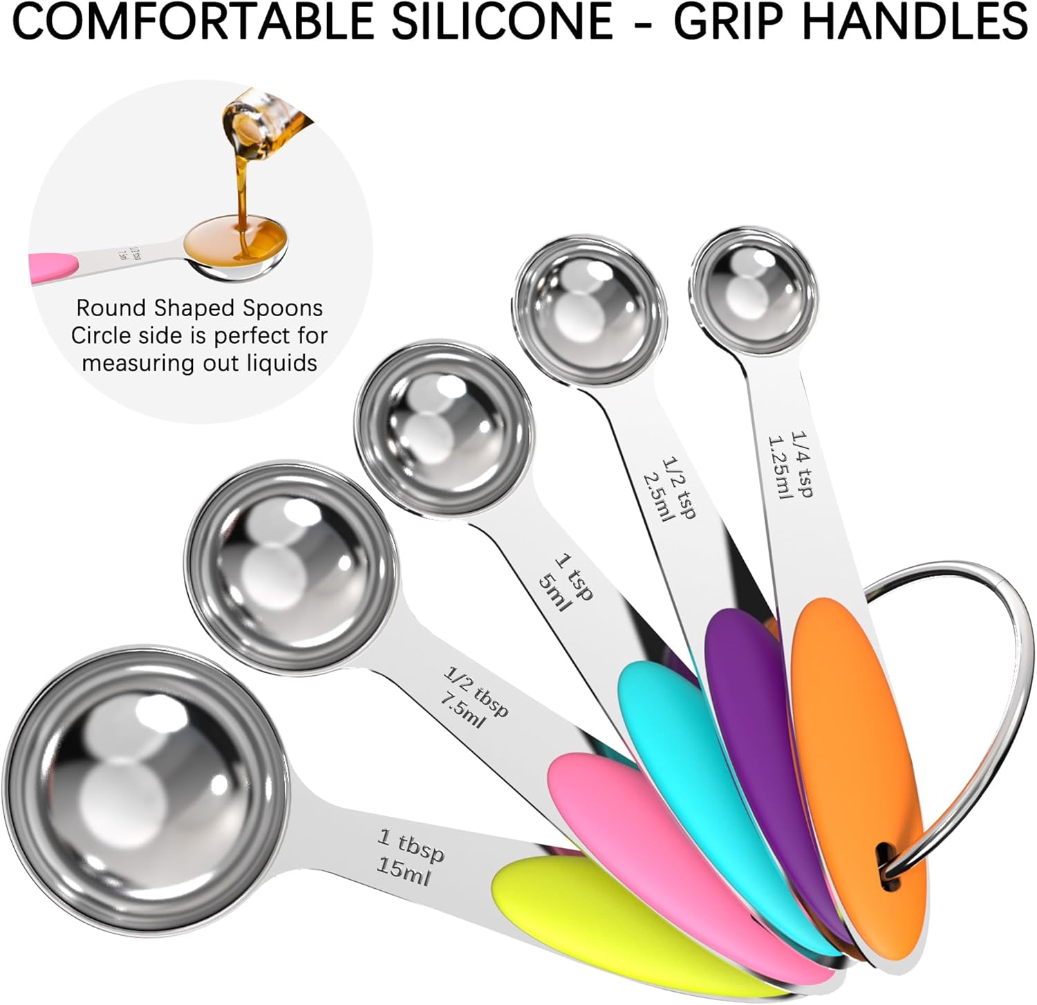 Nesting Measuring Cups and Spoons Set, Stainless Steel with Soft Silicone Handle – Heavy Duty & Dishwasher Safe for