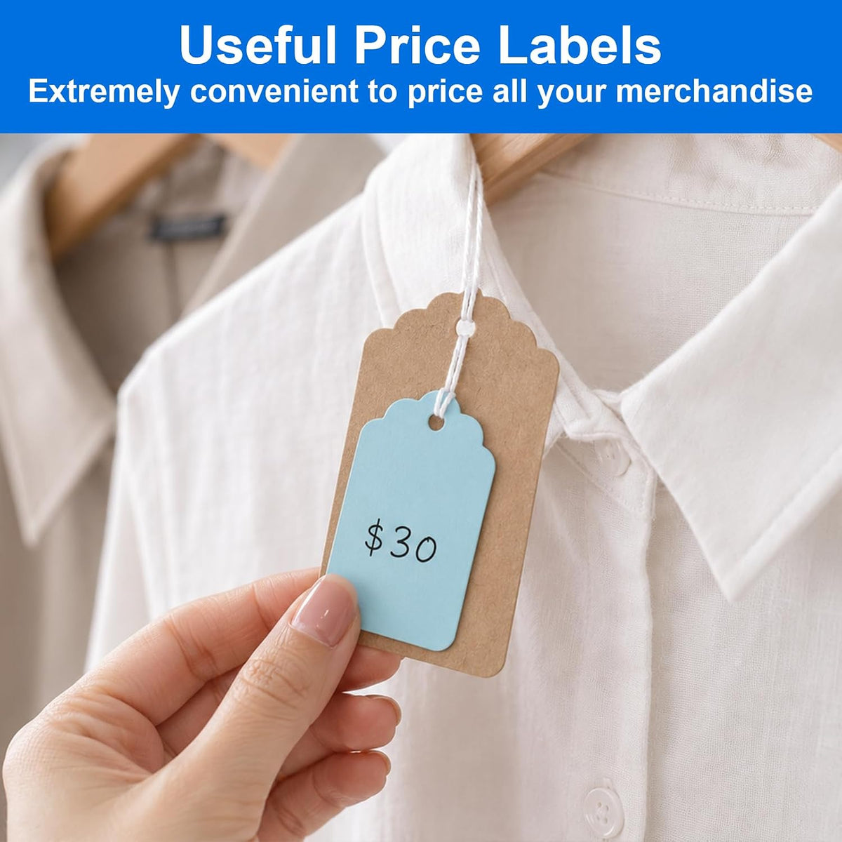 Price Tags with String Attached, 300 Pcs Pre-Strung Blank Shipping Tag