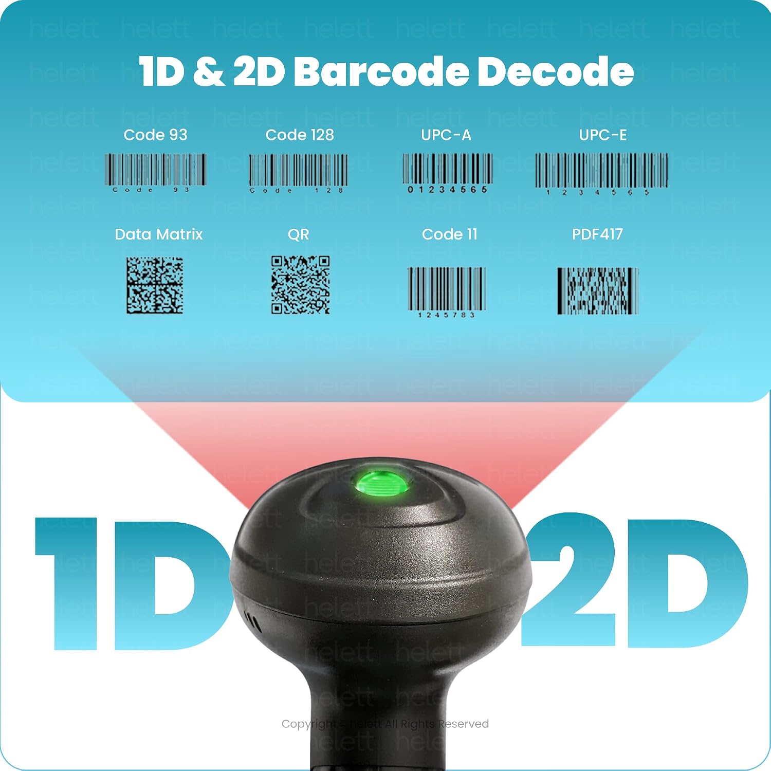 HT410 Wired Handheld 2D & 1D Barcode Scanner (QR Code & Barcode) Induction Scanning with Built-in Illumination Light