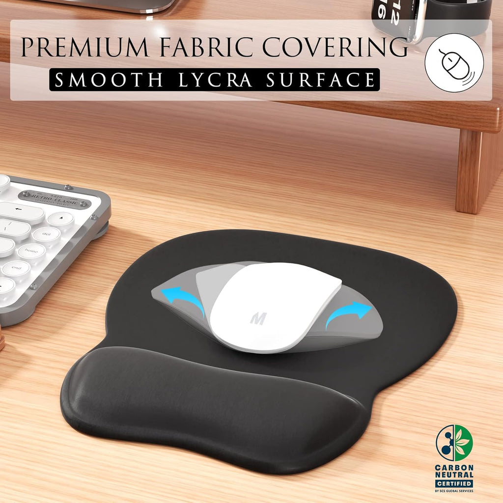 Ergonomic Mouse Pad with Gel Wrist Rest, 9.4 x 8.1 in, Black | Ergonomic Shape Design for Pain Relief, Cooling Feel
