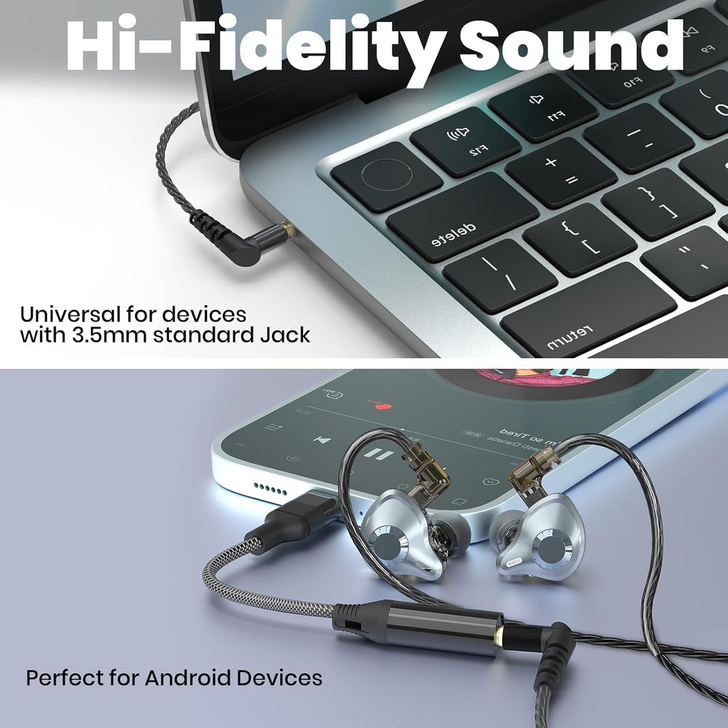 in Ear Monitor Headphones, HiFi IEM Wired Earbuds, Deep Bass Sound Isolating Earphones with USB C to 3.5mm Adapter
