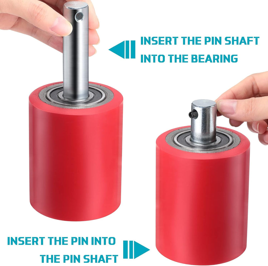 12 Pcs Pallet Jack/Truck Load Wheels Full Set 3" x 3.7" with Bearings Axles and Entry Exit Roller(Red)