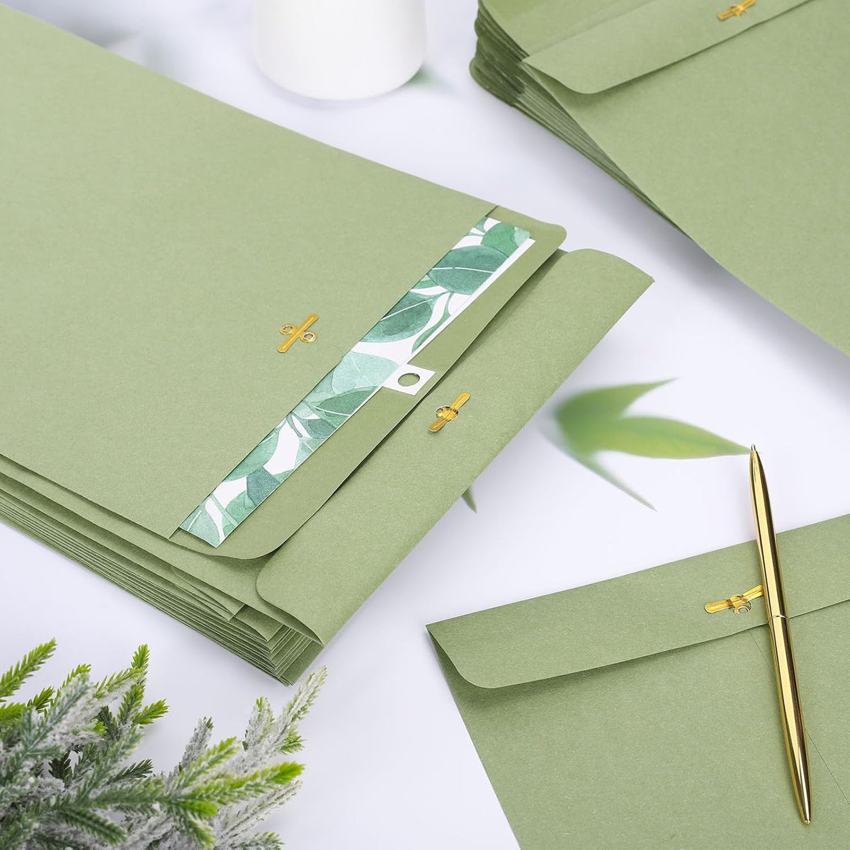 9 x 12 Inch Clasp Envelopes Manilla Envelopes Saga Green Gummed Mailing Envelopes with Clasp Closure & Gummed Seal