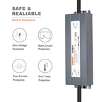 200W IP67 Waterproof Constant Voltage LED Driver Power Supply Transformer, 100-130V AC Universal Input with Plug