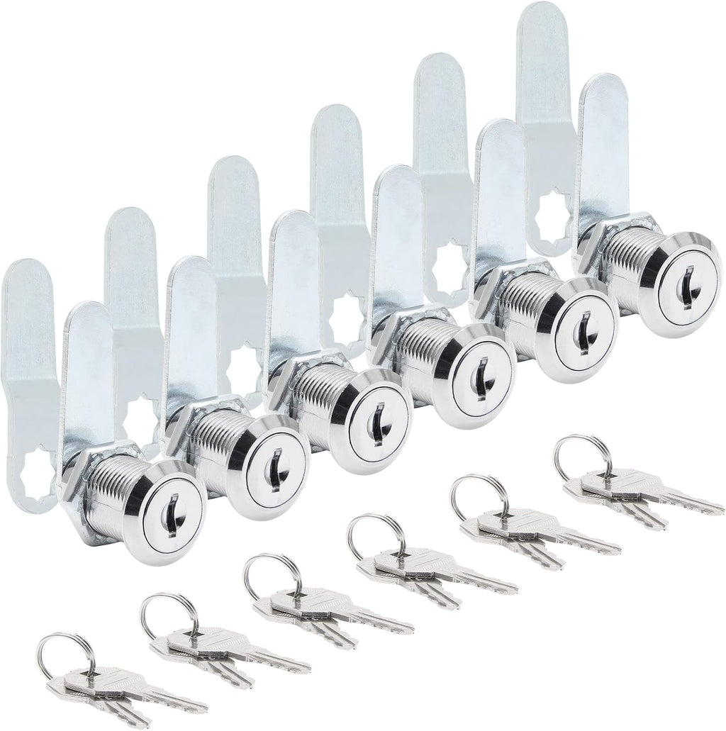 6 Pack Cabinet Cam Locks Keyed Alike, 1" (25mm) Cam Lock Set | Camlock, Tumbler Locks for Cabinets Drawers Mailbox