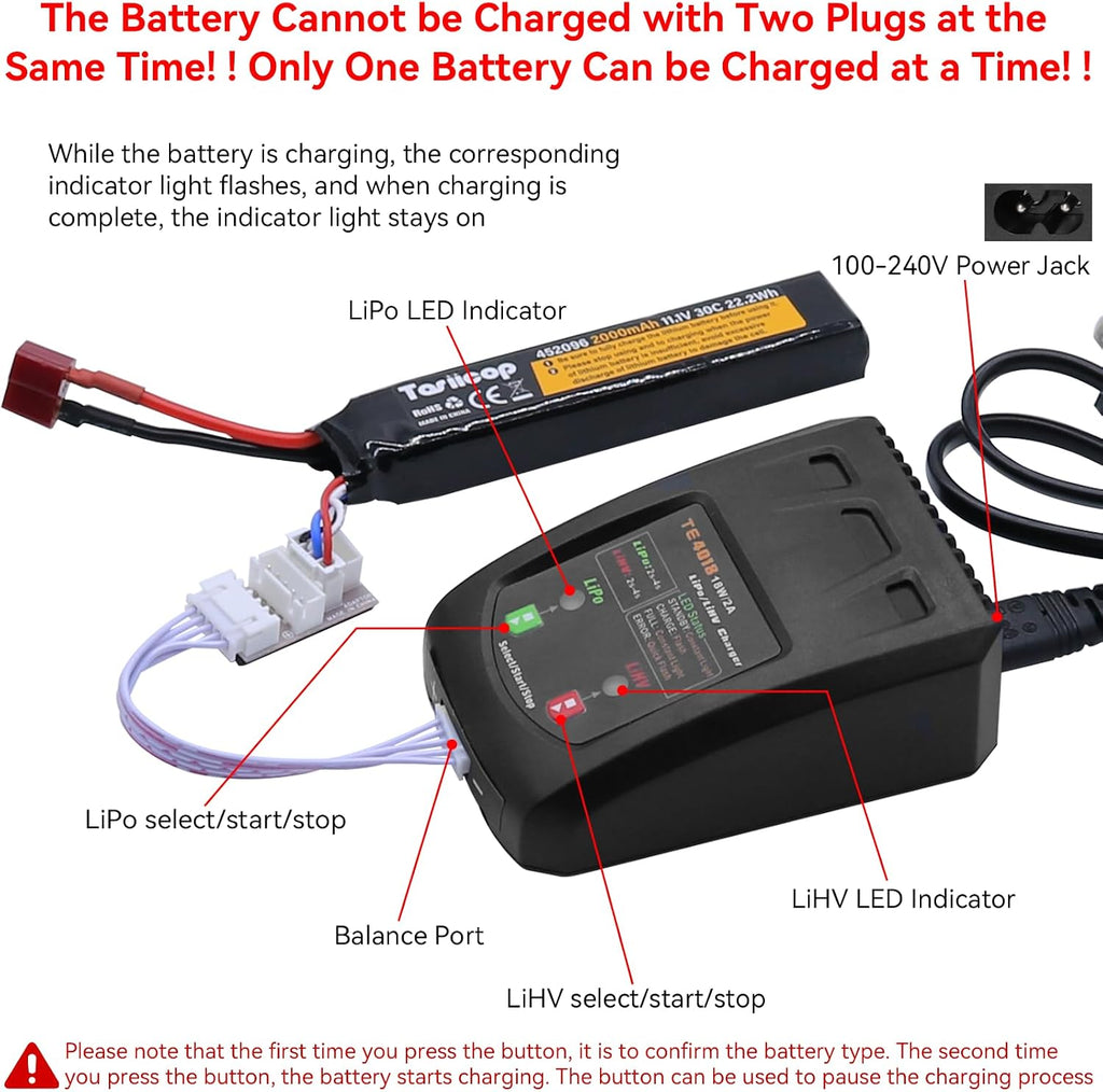 LiPo Battery Charger - 2S 3S 4S RC Car Batteries Balance Chargers 18W 2A for LiPo(7.4-14.8V) LiHV(8.7-17.4V) with
