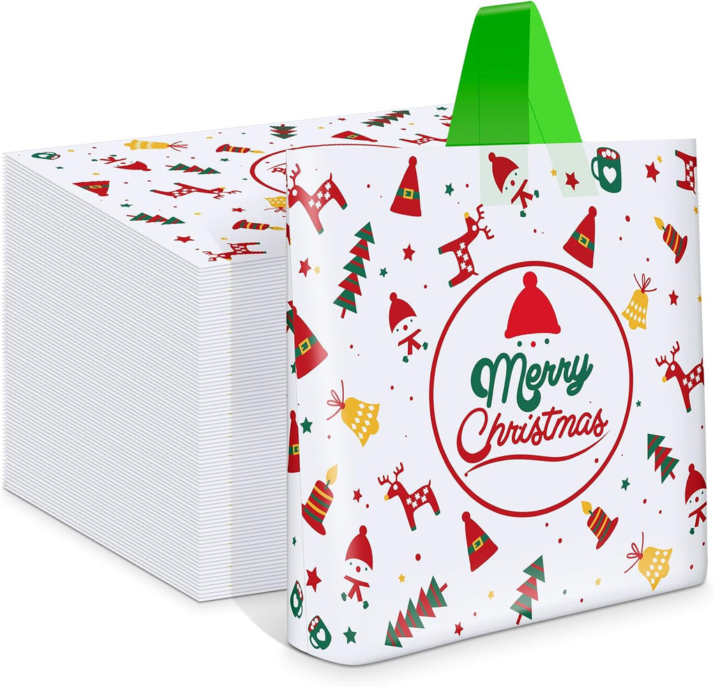 200 Pcs Large Christmas Gift Bags Plastic with Handles Reusable