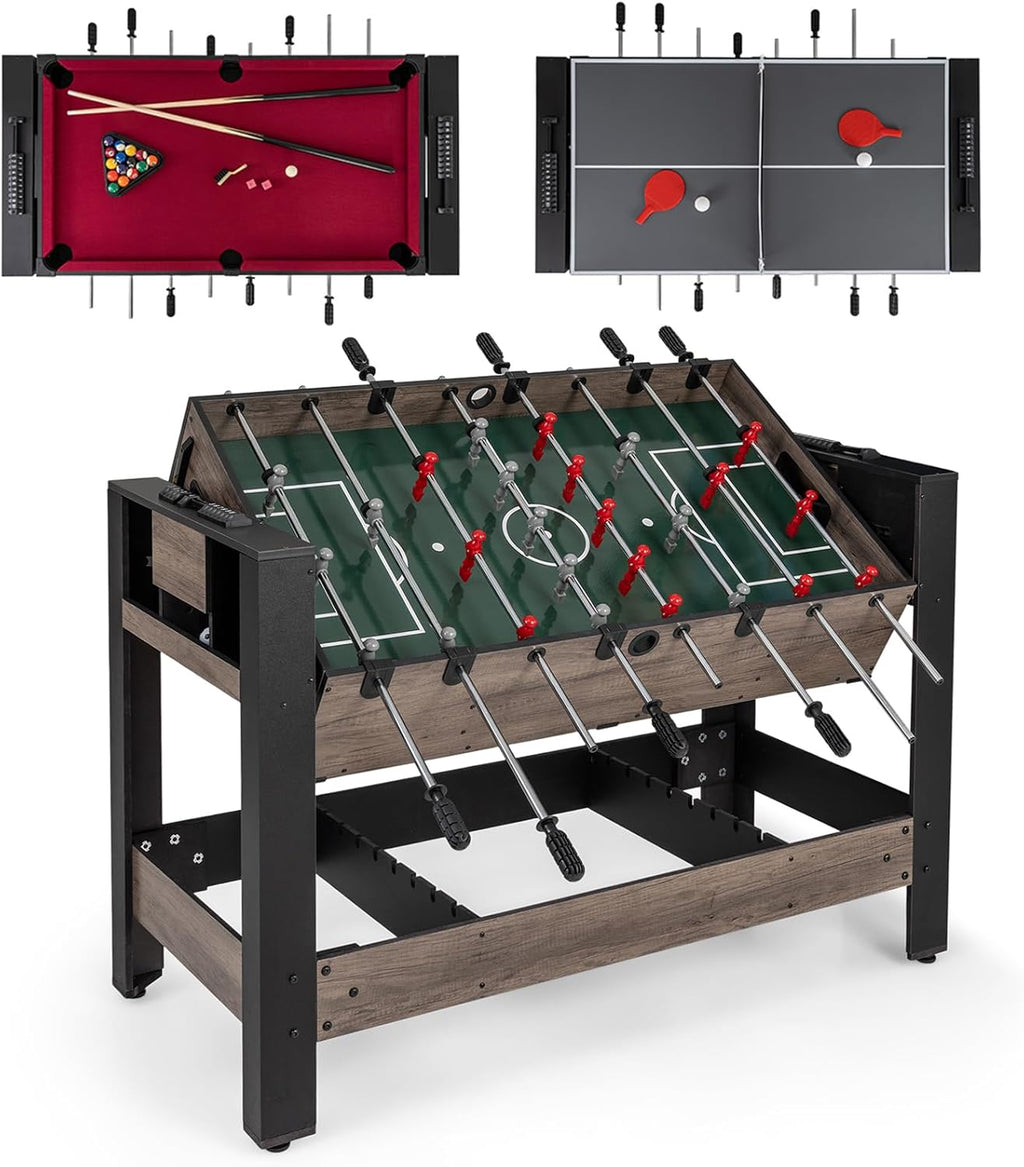 3 in 1 Multi Game Table, Swivel Combo Game Table with Foosball, Billiards & Table Tennis, Rod Storage Rack