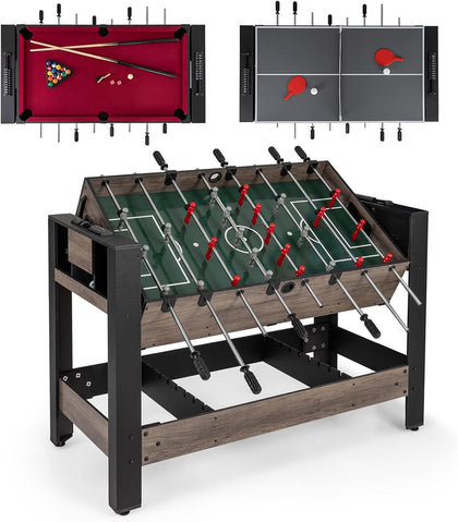 3 in 1 Multi Game Table, Swivel Combo Game Table with Foosball, Billiards & Table Tennis, Rod Storage Rack