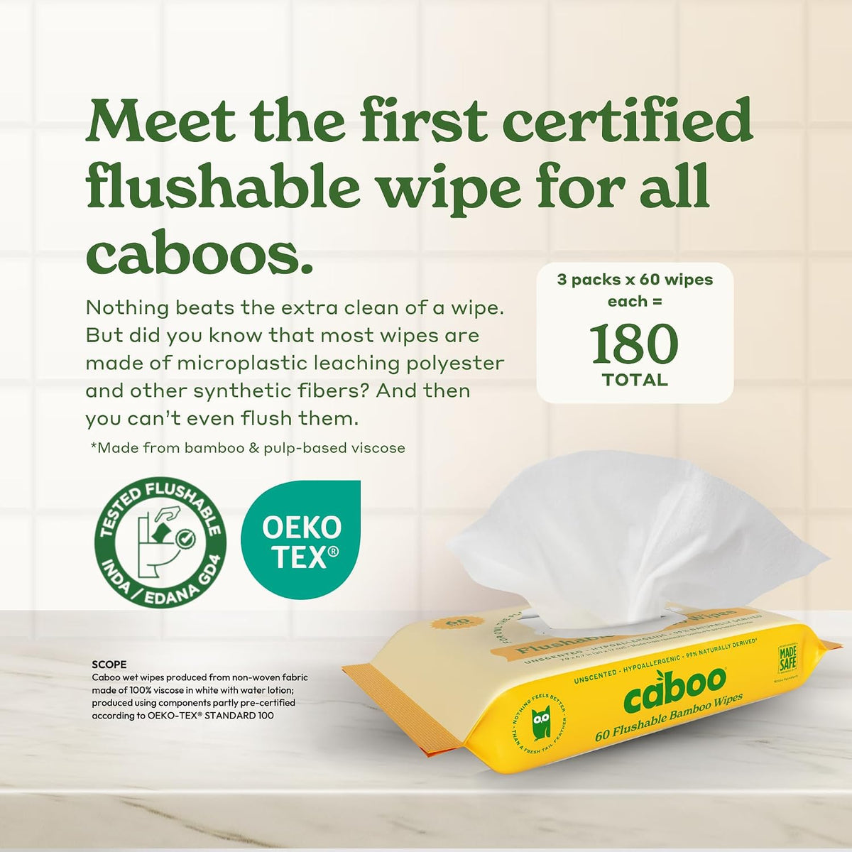 Tree Free Flushable Wipes, Septic Safe, 180 Wipes