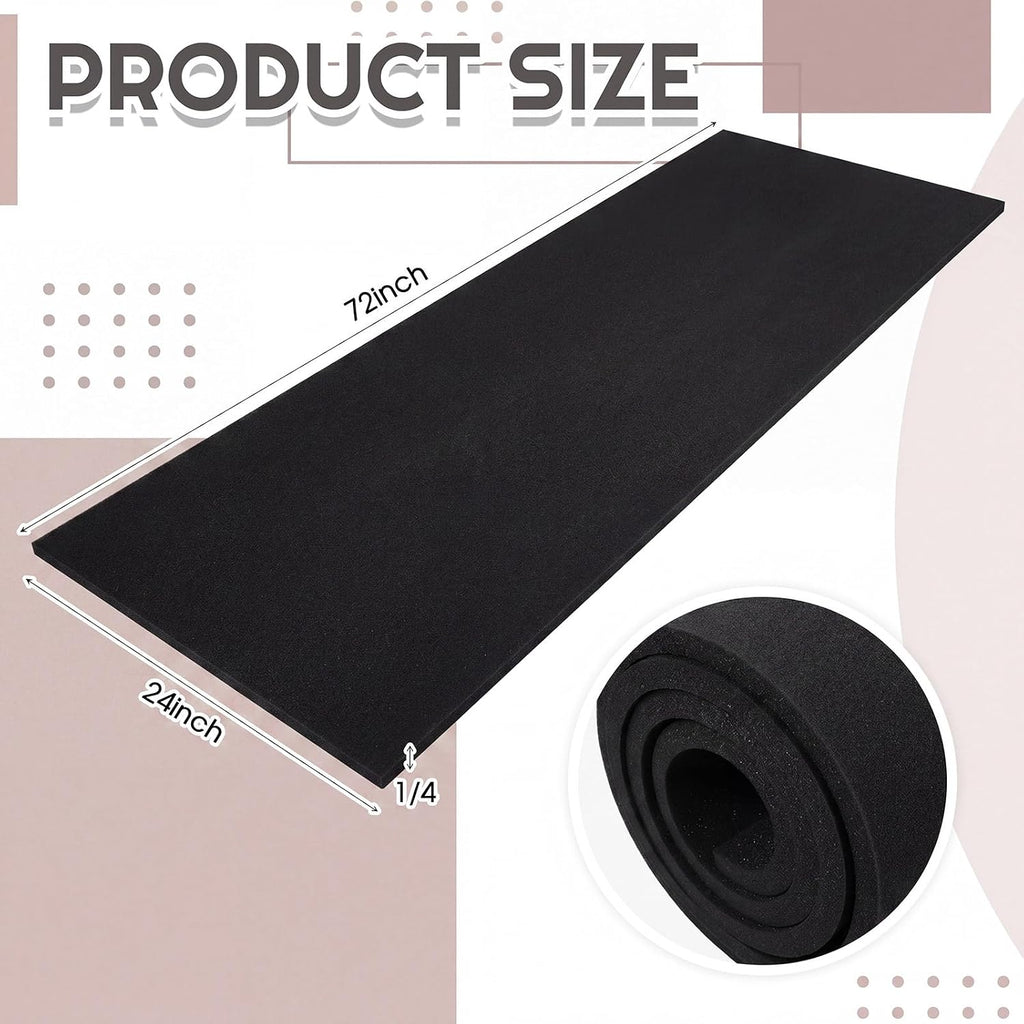 8 Pack Upholstery Foam Sheet, 1/4" X 24" X 72", Black