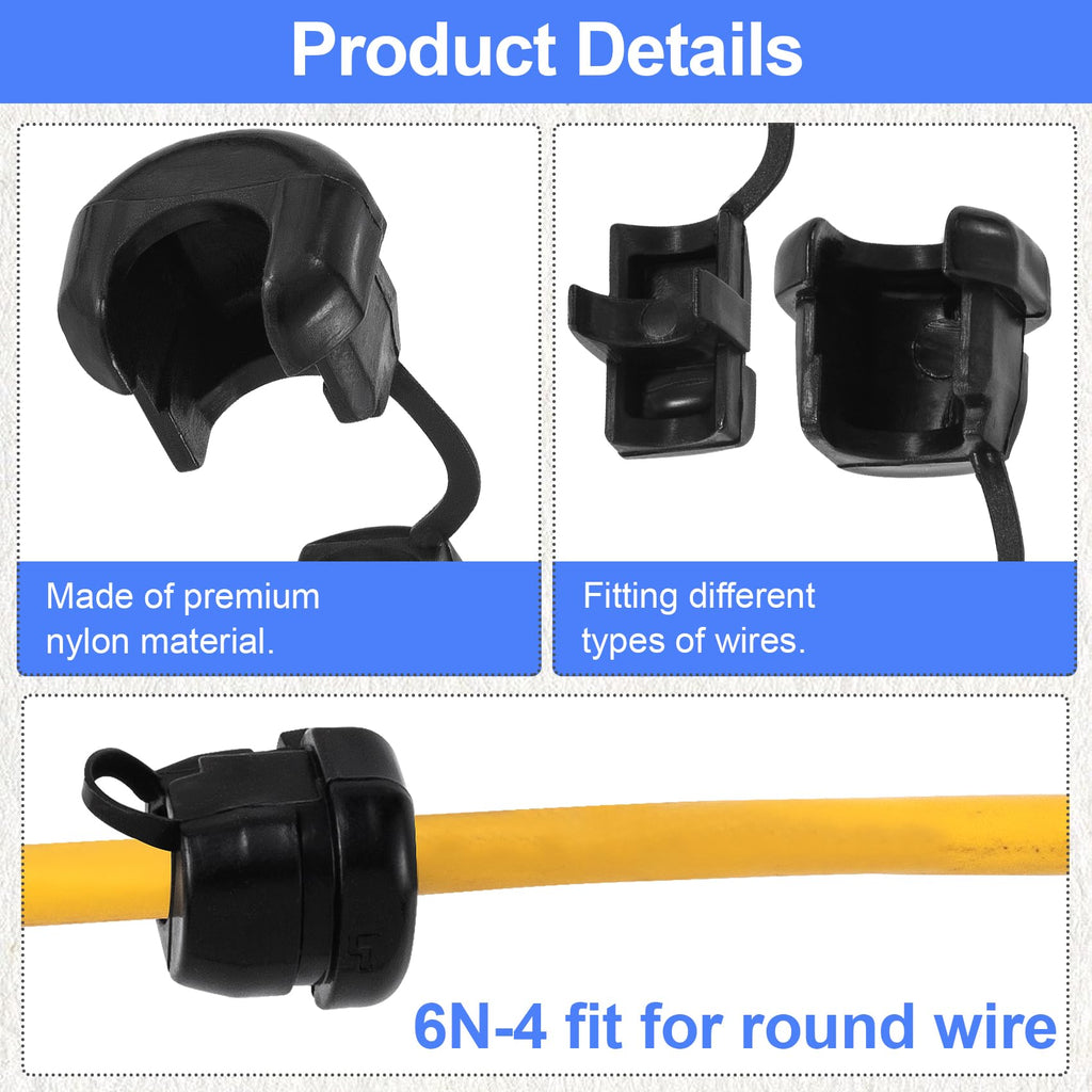 HINZIC 10PCS 6N-4 Strain Relief Cord Connector, Black Nylon