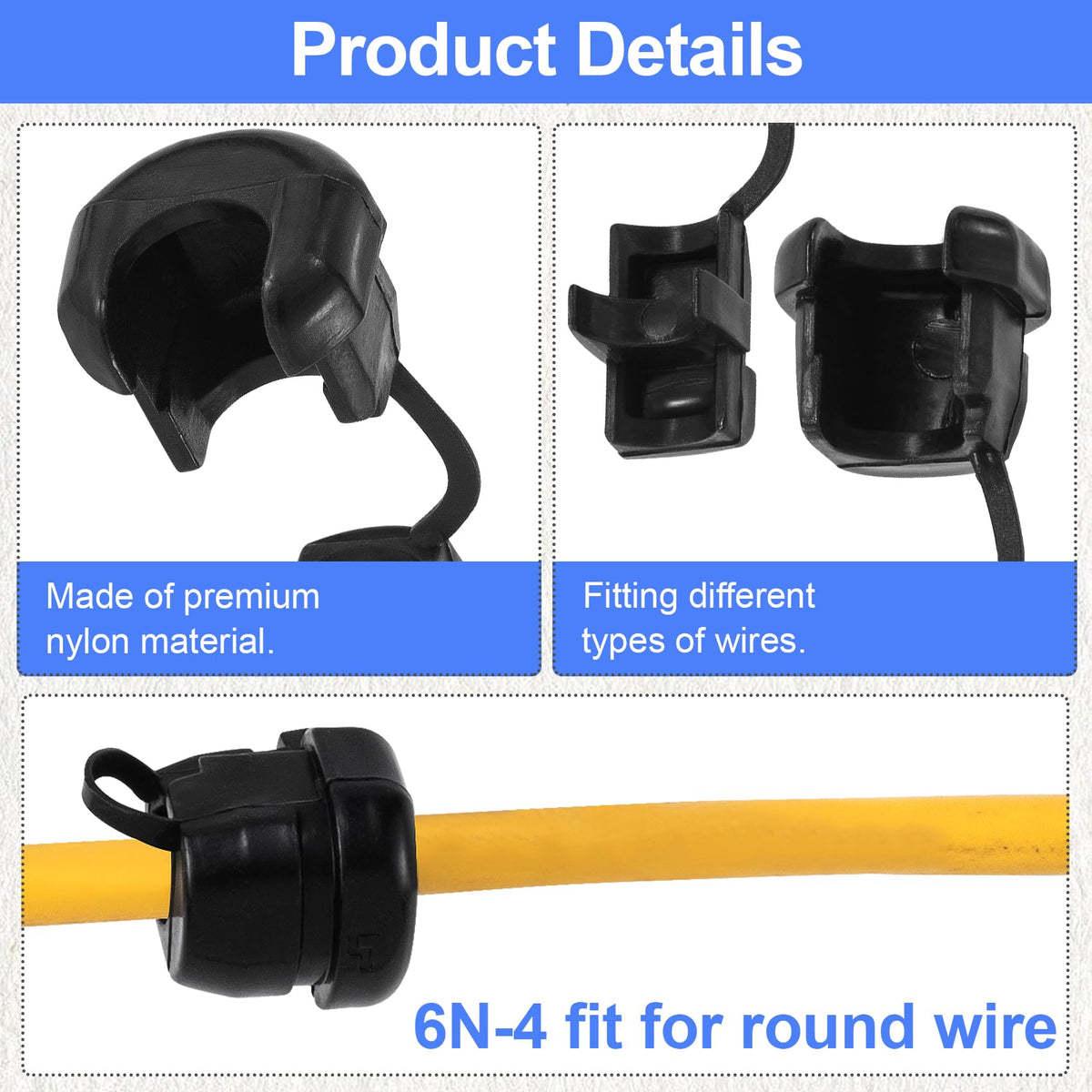 HINZIC 10PCS 6N-4 Strain Relief Cord Connector, Black Nylon