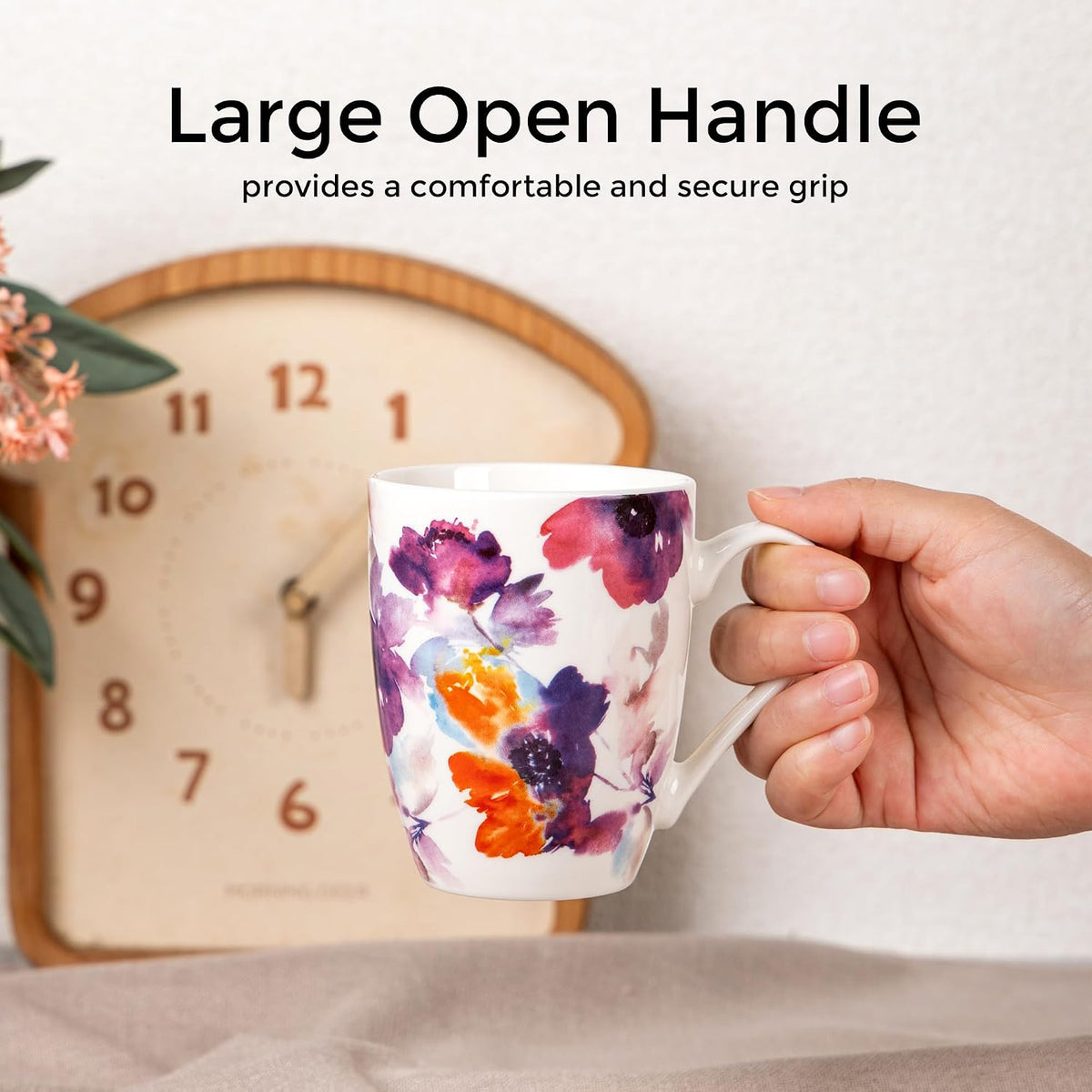 Floral Coffee Mugs Set of 6, 12 oz Ceramic Coffee Cups Set