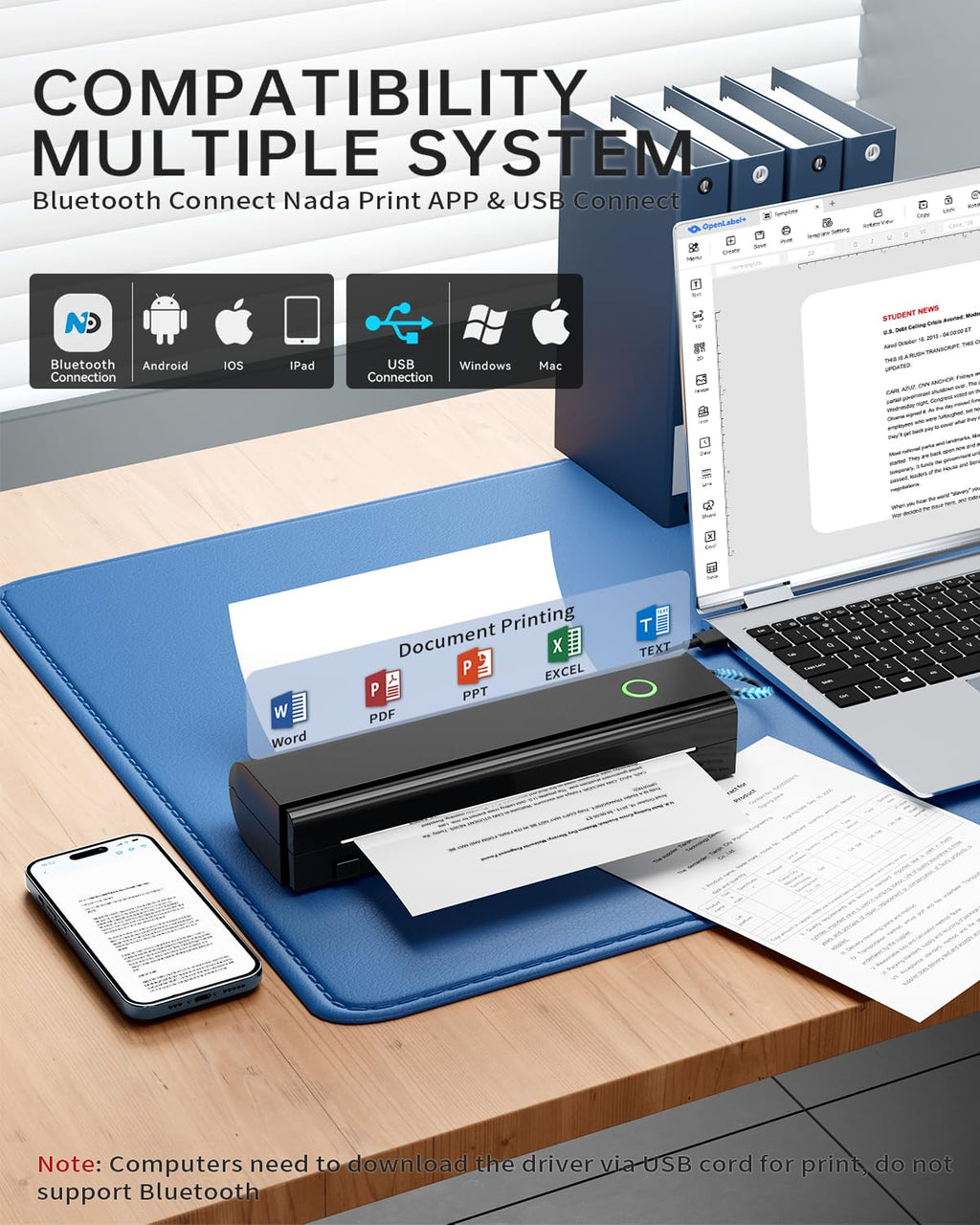 Portable Printers Wireless for Travel, N80 Bluetooth Thermal Printer