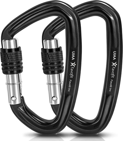 Locking Climbing Carabiner Heavy Duty: Favofit UIAA Certified 42kn (9441 lbs) Safety Caribeaner Clips - Large