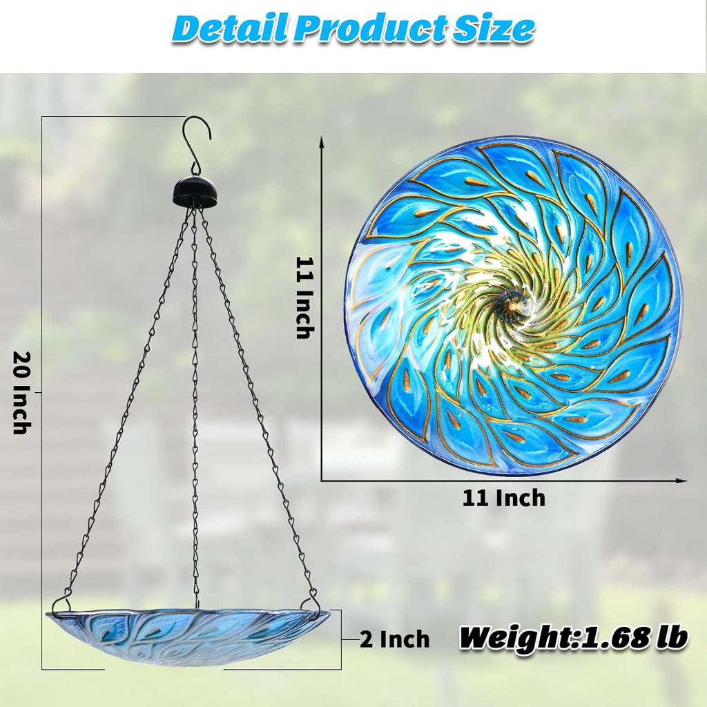 Hanging Glass Bird Bath Peacock Outdoor Birdfeeder Garden Yard Decor