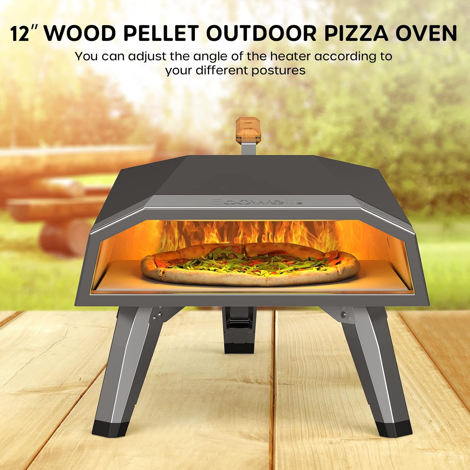 12 inch Wood Pellet Pizza Oven Outdoor, Portable Wood Fired Pizza Oven with Stone, Stainless Steel Camping Pizza Oven