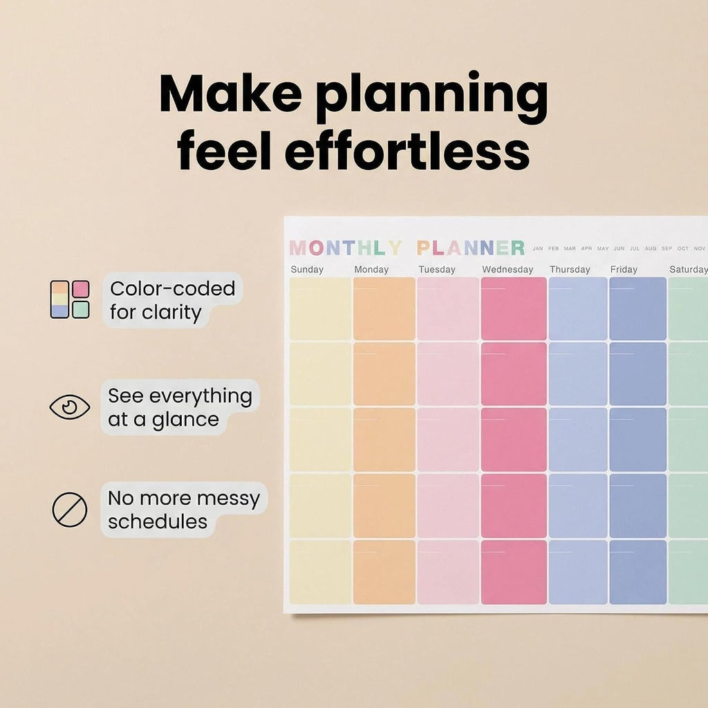 Monthly Planner Notepad - Undated 52 Sheets Desk Calendar, A4 (8"x11") Planning Pad for Office, Home, School