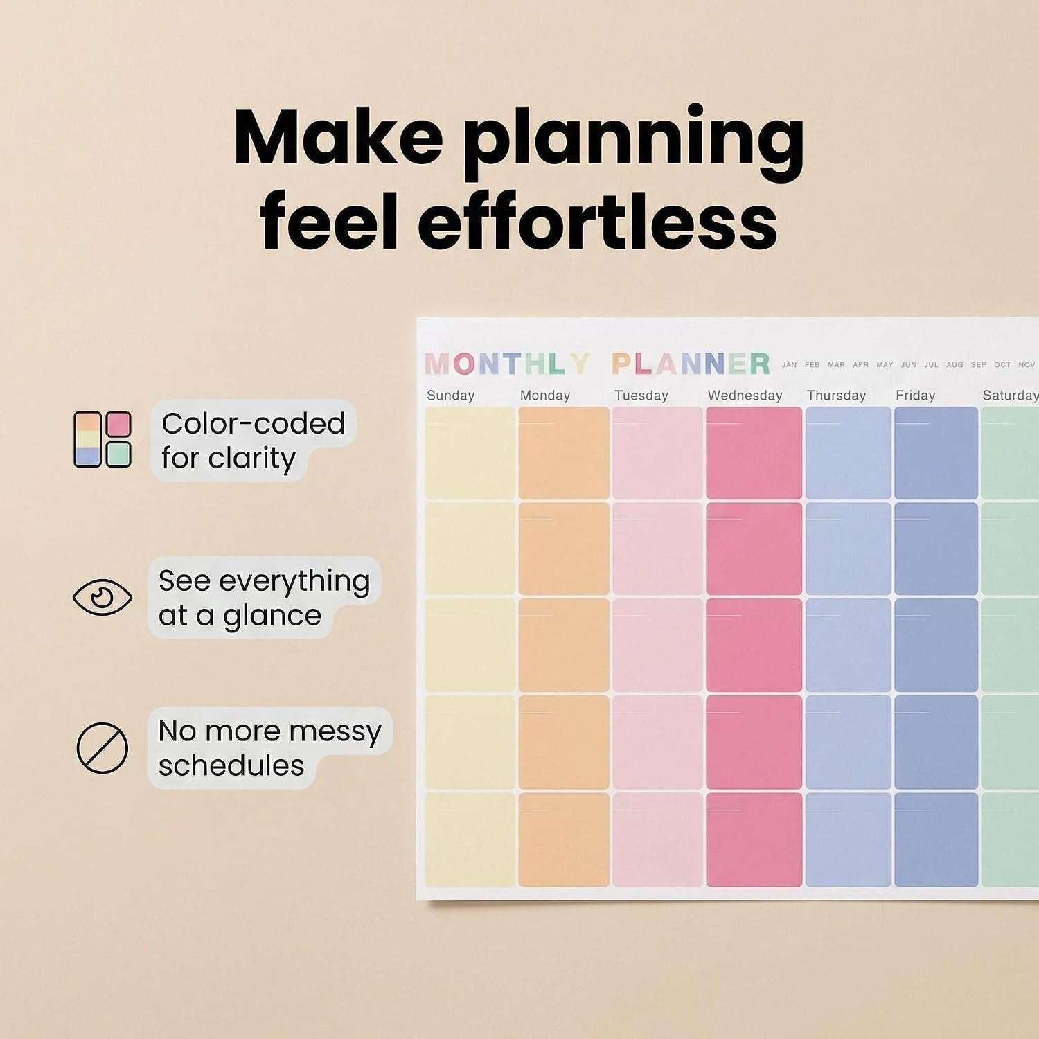 Monthly Planner Notepad - Undated 52 Sheets Desk Calendar, A4 (8"x11") Planning Pad for Office, Home, School
