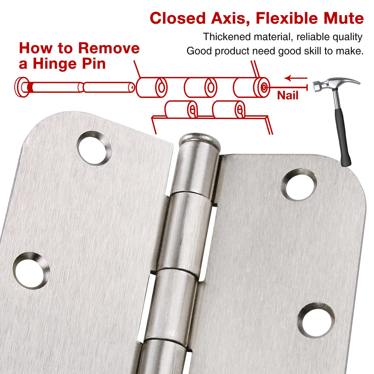 24 Pack Rounded Door Hinges Brushed Nickel 3.5 Inch with 5/8" Radius