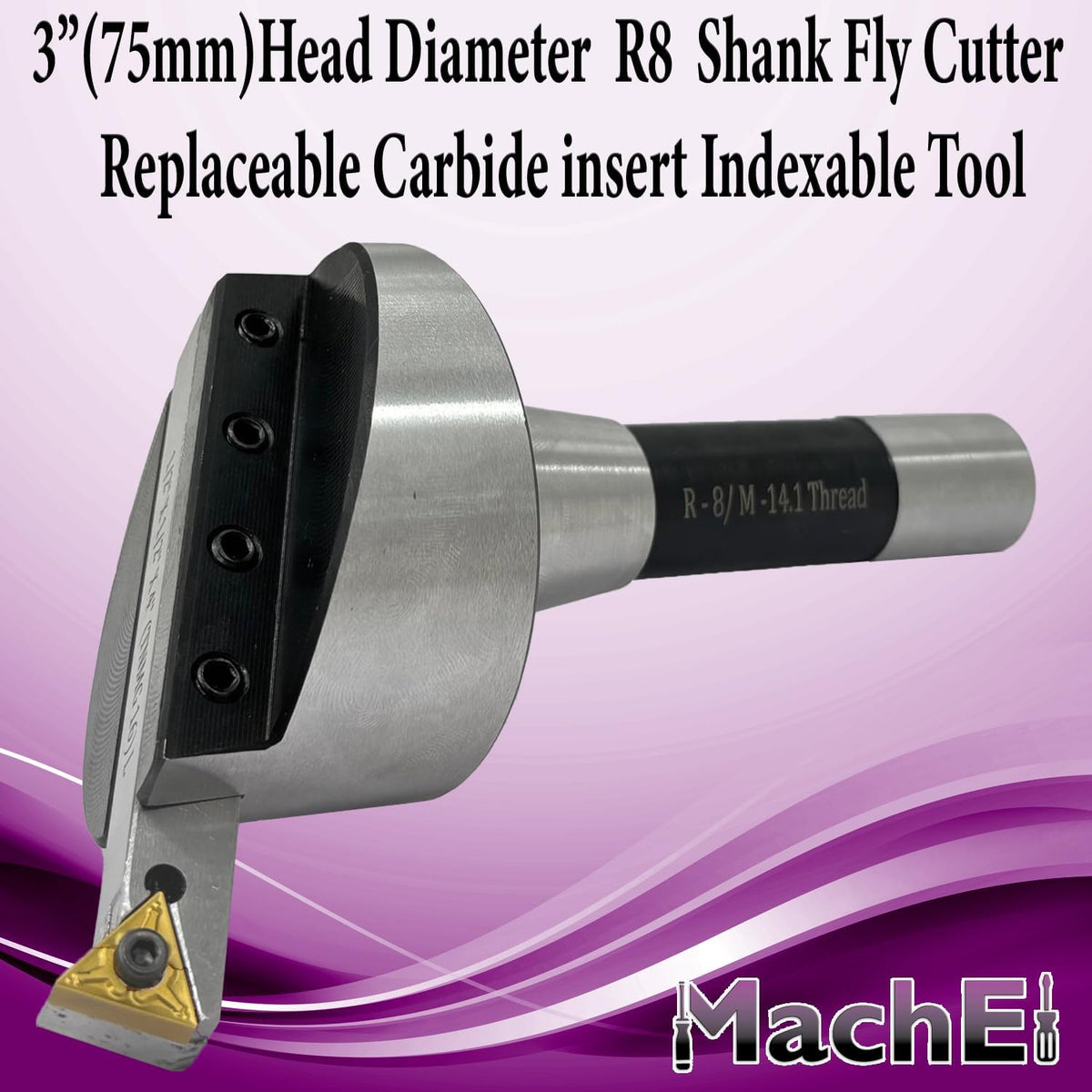 MachEl 3" (75 mm) Fly Cutter with R8 Shank (7/16" Drawbar) - Indexable Tool for Milling & Lathe Machines, Replaceable Carbide Insert