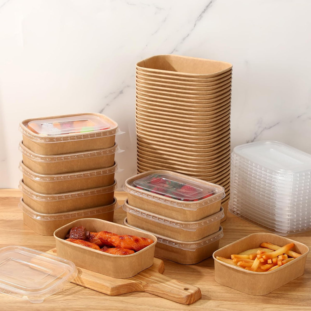 50 Pack 17 oz Disposable Meal Prep Containers Food Bowls with Lids