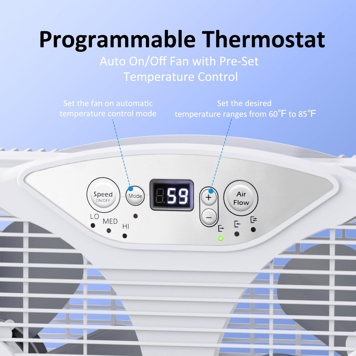 9'' Window Fan with Thermostat & LED Display, Reversible Airflow