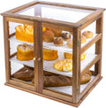 Pastry Display Case, 3-Tier Acacia Wood & Clear Acrylic, Rear Doors