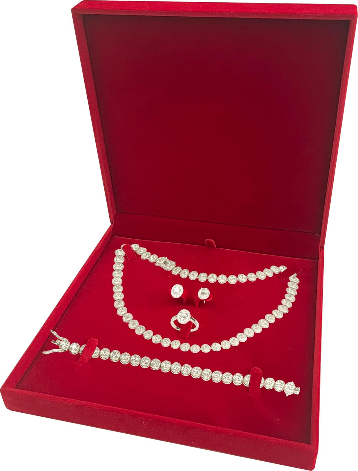 Premium Velvet Extra Large Necklace Earring Ring Bracelet Set Jewelry Gift Box (1, Red)