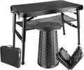 Folding Table and Stool, Small, Black, 4 Foot Outdoor Portable Table, Adjustable Height, Camping, Picnic, RV Table