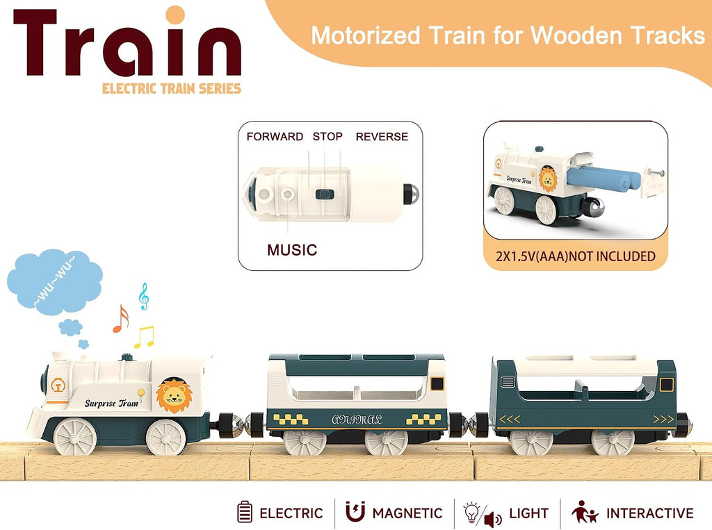 Battery Powered Train Set for Railway System, Electric Train Toys for Wooden Tracks, 3Pcs Motorized Locomotive Trains