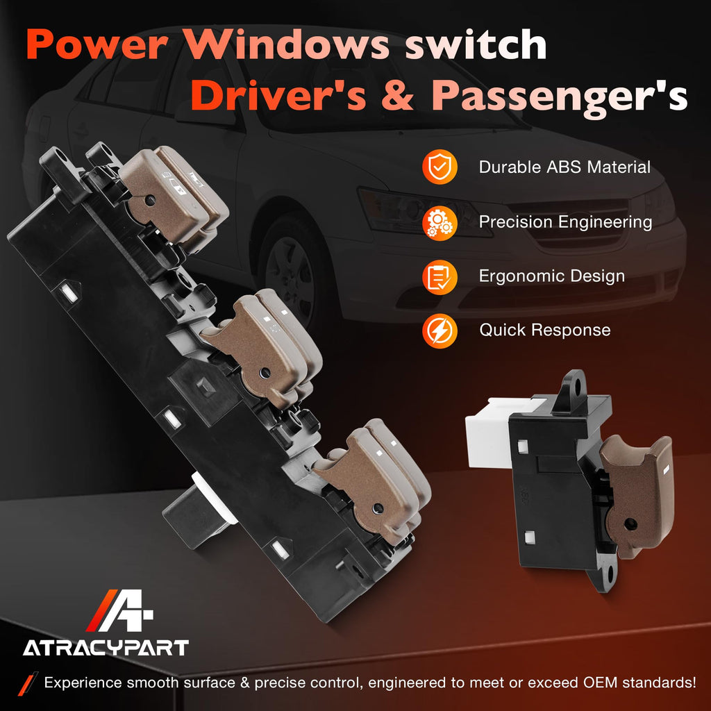 Power Window Switch Button Driver & Passenger Side - Compatible with 2009 2010 Hyundai Sonata - Replace# 93570-3K600 935803K500